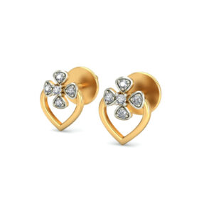 Handmade heart shaped earrings 0.1 Ct Diamond Solid 14K Gold