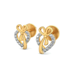 Handcrafted gold heart earrings 0.15 Ct Diamond Solid 14K Gold