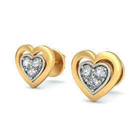 Glittering heart shaped earrings 0.07 Ct Diamond Solid 14K Gold