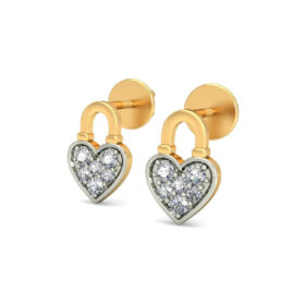 Fashionable heart shaped earrings 0.12 Ct Diamond Solid 14K Gold