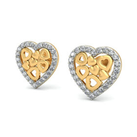 Bold heart shaped earrings 0.28 Ct Diamond Solid 14K Gold