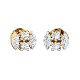 Floral diamond stud earrings 0.18 Ct Diamond Solid 14K Gold