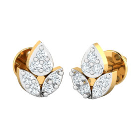 Unique stud earrings 0.14 Ct Diamond Solid 14K Gold