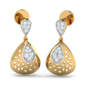 Graceful dangle earrings 0.11 Ct Diamond Solid 14K Gold