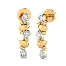 Floral gold stud earrings 0.03 Ct Diamond Solid 14K Gold