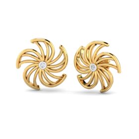 Innovative gold stud earrings 0.05 Ct Diamond Solid 14K Gold