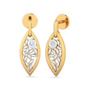 Bold gold dangle earrings 0.05 Ct Diamond Solid 14K Gold