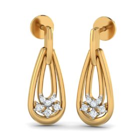 Dramatic gold stud earrings 0.12 Ct Diamond Solid 14K Gold