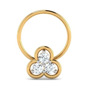 Floral gold nose ring 0.07 Ct Diamond Solid 14k Gold