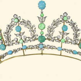 Bridal Crown 28.4 Carat Rose Cut Diamond & Turquoise Emerald Peridot 71.3 Gms 925 Sterling Silver