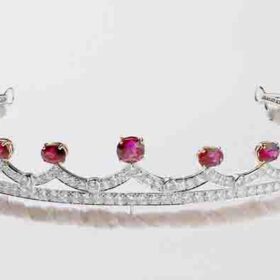 Victorian Headband 28.31 Carat Round Brilliant Diamond & Ruby 39.8 Gms 14K Gold