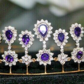 bridal tiara 17.72 Carat Round Brilliant Diamond & Amethyst 58.28 Gms 14K Gold