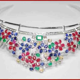 bridal tiara 27.01 Carat Round Brilliant Diamond & Emerald, Ruby, Yellow Topaz & Blue Sapphire 37.52 Gms 14K Gold