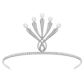 bridal tiara 16.5 Carat Round Brilliant Diamond & Pearl 42.8 Gms 14K Gold