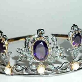 Pearl Tiara 23.4 Carat Rose Cut Diamond & Pearl Amethyst 48.12 Gms 925 Sterling Silver