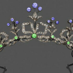 Vintage tiara 10.06 Carat Rose Cut Diamond & Peridot Sapphire 82.5 Gms 925 Sterling Silver