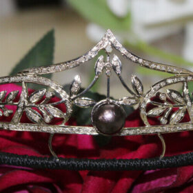 bridal tiara 8.33 Carat Rose Cut Diamond & Pearl 41.3 Gms 925 Sterling Silver