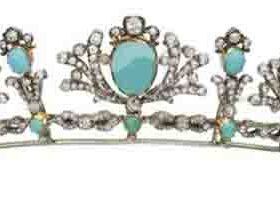 Victorian Headband 42.08 Carat Rose Cut Diamond & Turquoise 68.8 Gms 925 Sterling Silver