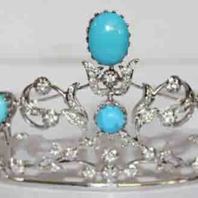 Birthday Crown 18.81 Carat Rose Cut Diamond & Turquoise 38.3 Gms 925 Sterling Silver