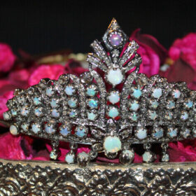 Art Deco Crown 36.6 Carat Rose Cut Diamond & Opal 53.4 Gms 925 Sterling Silver