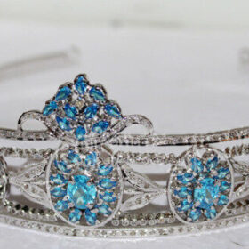 bridal tiara 44.96 Carat Rose Cut Diamond & Topaz 77.1 Gms 925 Sterling Silver