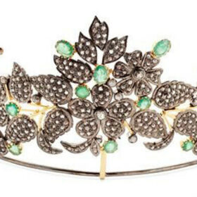 Vintage tiara 14.5 Carat Rose Cut Diamond & Emerald 78.5 Gms 925 Sterling Silver