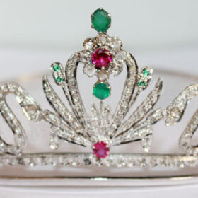 Wedding Tiaras 9.96 Carat Rose Cut Diamond & Ruby Emerald 47.25 Gms 925 Sterling Silver