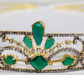 Art Deco Headband 35.6 Carat Rose Cut Diamond & Emerald 80.18 Gms 925 Sterling Silver