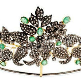 Bridal Crown 20.25 Carat Rose Cut Diamond & Emerald 56.5 Gms 925 Sterling Silver
