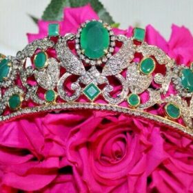 Wedding Tiaras 85.71 Carat Rose Cut Diamond & Emerald 123.1 Gms 925 Sterling Silver