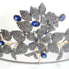 bridal headband 24.35 Carat Rose Cut Diamond & Sapphire 62.6 Gms 925 Sterling Silver
