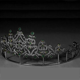 Antique Headband 29.01 Carat Rose Cut Diamond & Emerald 71.13 Gms 925 Sterling Silver