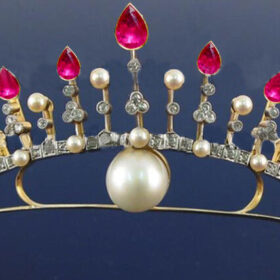 Pearl Headband 75.26 Carat Rose Cut Diamond & Ruby Pearl 35.13 Gms 925 Sterling Silver