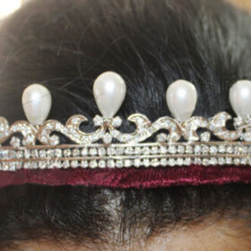 Pearl Headband 16.33 Carat Round Brilliant Diamond & Pearl 47.65 Gms 14K Gold