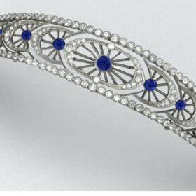 Wedding Headband 12 Carat Round Brilliant Diamond & Blue Sapphire 50.9 Gms 14K Gold