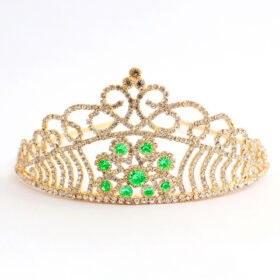 Art Deco Crown 30 Carat Round Brilliant Diamond & Emerald 80 Gms 14K Gold
