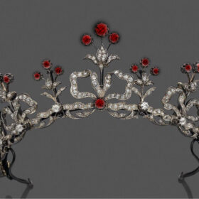 wedding Crown 19 Carat Rose Cut Diamond & 17 Carat Ruby 79 Gms 925 Sterling Silver
