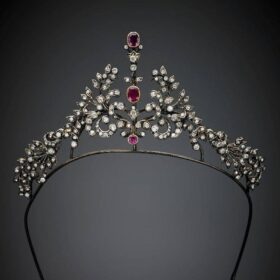 wedding crown 12.3 Carat Rose Cut Diamond & 15 Carat Ruby 55 Gms 925 Sterling Silver