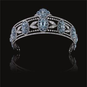 Birthday Crown 12.5 Carat Rose Cut Diamond & 120 Carat Aquamarine 55.5 Gms 925 Sterling Silver
