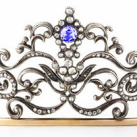 Victorian Crown 7.2 Carat Rose Cut Diamond & 6 Carat Sapphire 30 Gms 925 Sterling Silver