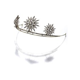 bridal headband 7.5 Carat Rose Cut Diamond 40 Gms 925 Sterling Silver