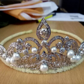 bridal tiara 7.77 Carat Rose Cut Diamond & 50 Carat Pearl 36 Gms 925 Sterling Silver