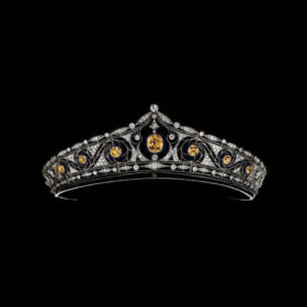 bridal tiara 13.23 Carat Rose Cut Diamond & 28 Carat yellow sapphire 62.2 Gms 925 Sterling Silver