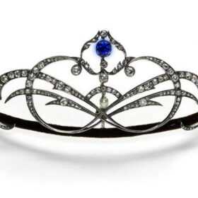 Girls Tiara 6.3 Carat Rose Cut Diamond & 5 Carat Blue Sapphire 40 Gms 925 Sterling Silver
