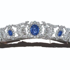 bridal tiara 19 Carat Rose Cut Diamond & 50 Carat Sapphire 92.7 Gms 925 Sterling Silver