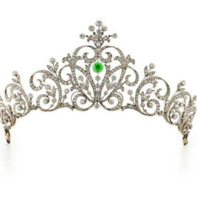 Princess Tiara 18.65 Carat Rose Cut Diamond & 3 Carat Emerald 58.2 Gms 925 Sterling Silver