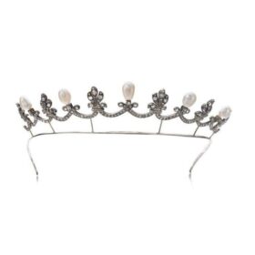 bridal headband 8 Carat Rose Cut Diamond & 25 Carat Pearl 45 Gms 925 Sterling Silver
