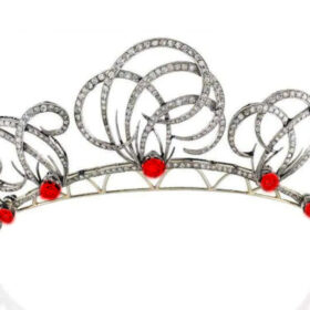 Princess Tiara 20.12 Carat Rose Cut Diamond & Ruby 79.6 Gms 925 Sterling Silver