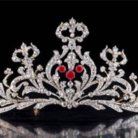 Art Deco Crown 12.95 Carat Rose Cut Diamond & Ruby 67.55 Gms 925 Sterling Silver