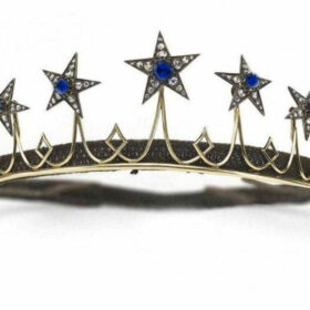 Art Deco Crown 20.12 Carat Rose Cut Diamond & Blue Sapphire 49.6 Gms 925 Sterling Silver